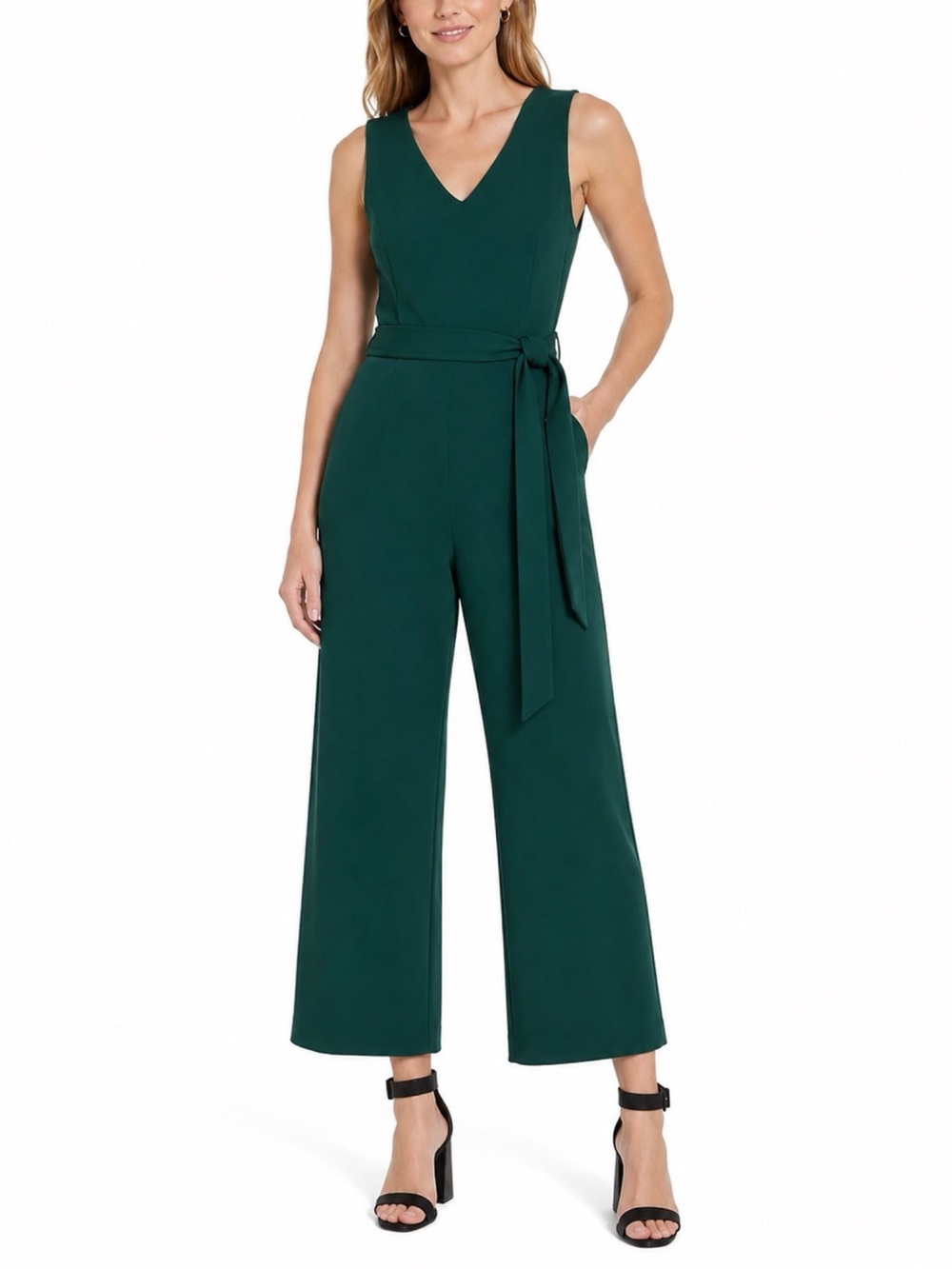 Calvin Klein Jumpsuit Size 8 Sleeveless V-Neck Emerald Dark Green